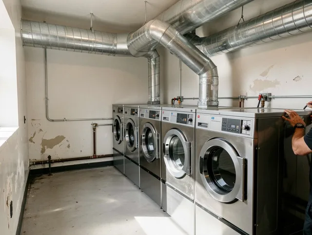 Marblehead Dryer Vent Cleaning team performing large-scale commercial dryer vent cleaning in Marblehead