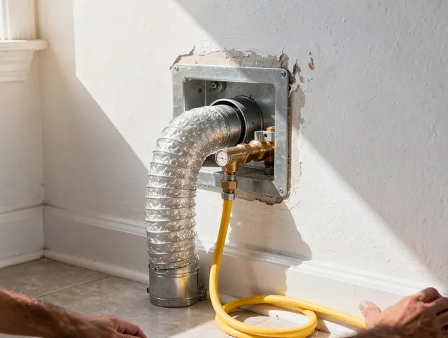 Marblehead Dryer Vent Cleaning certified technician performing specialized gas dryer vent cleaning in Marblehead